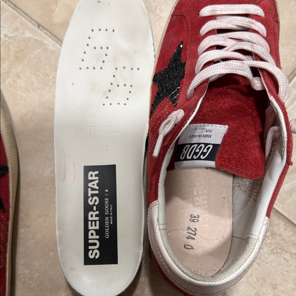 Golden Goose Red Suede Sneakers with Black Star worn once - Picture 2 of 4